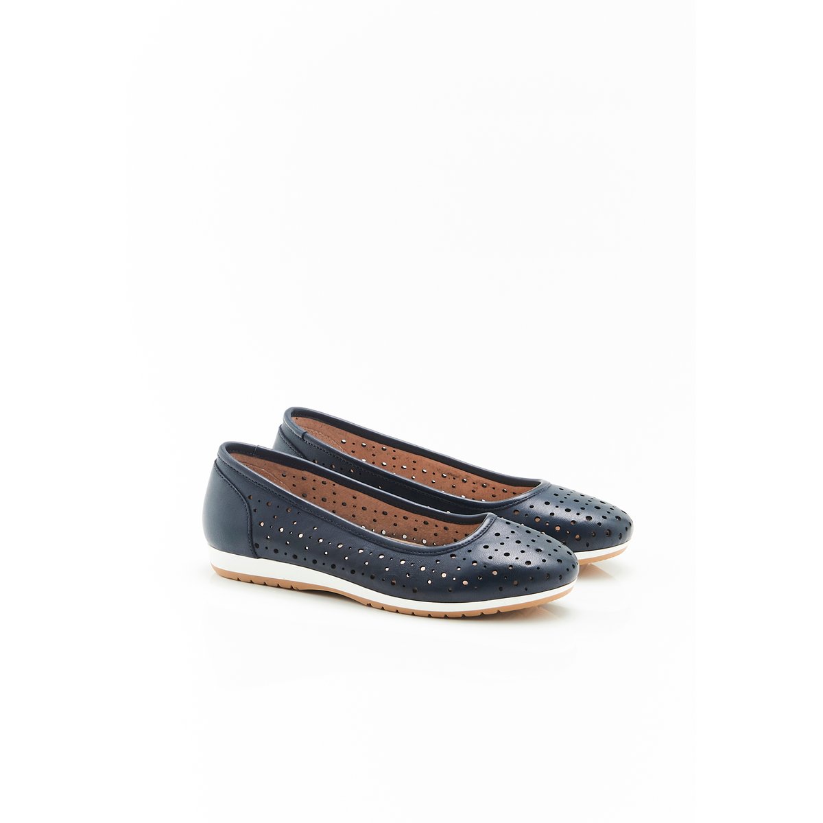 Ballerines Climatyl dessus cuir perforé bleu marine, DAMART