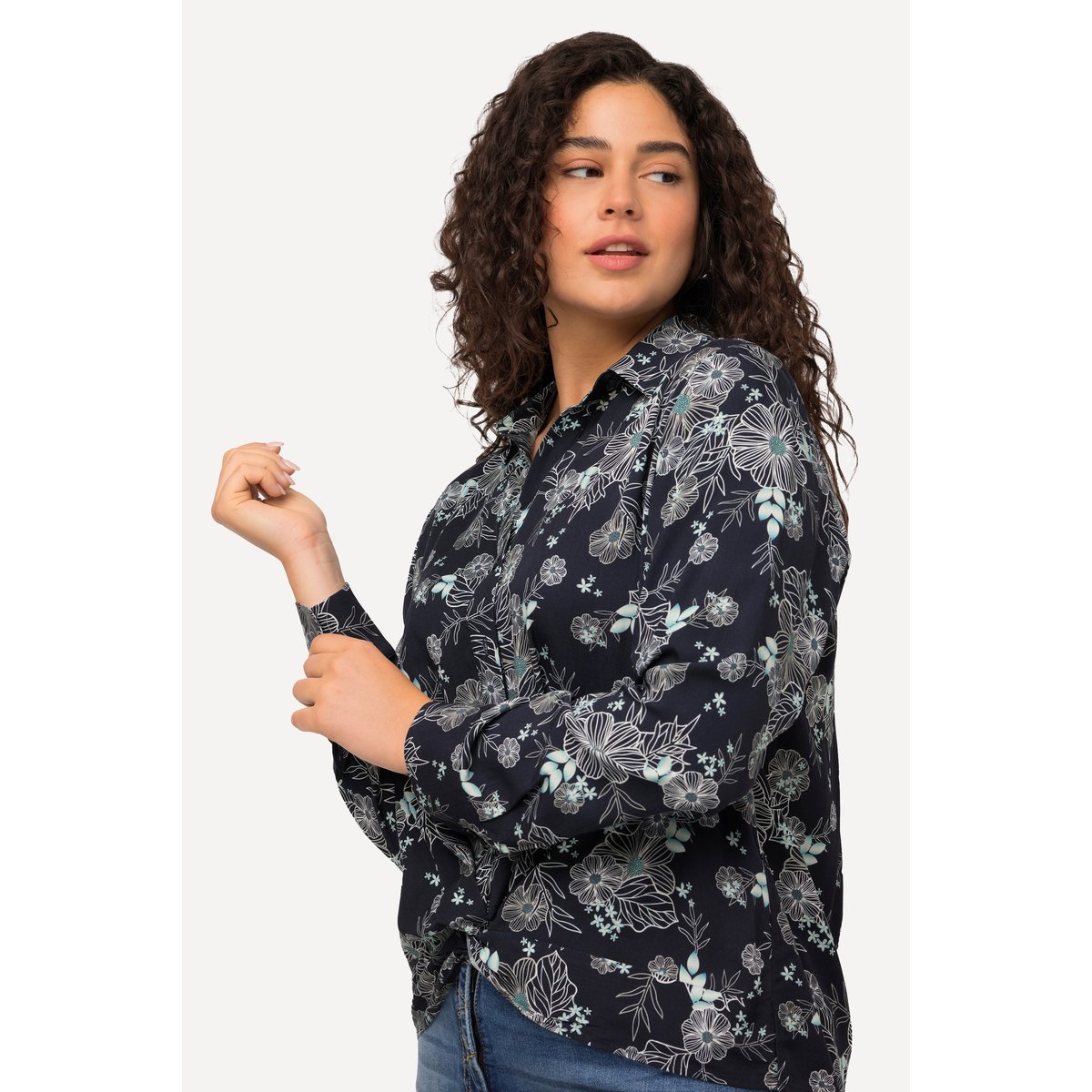 Chemisier à manches longues, imprimé floral marine, ULLA POPKEN
