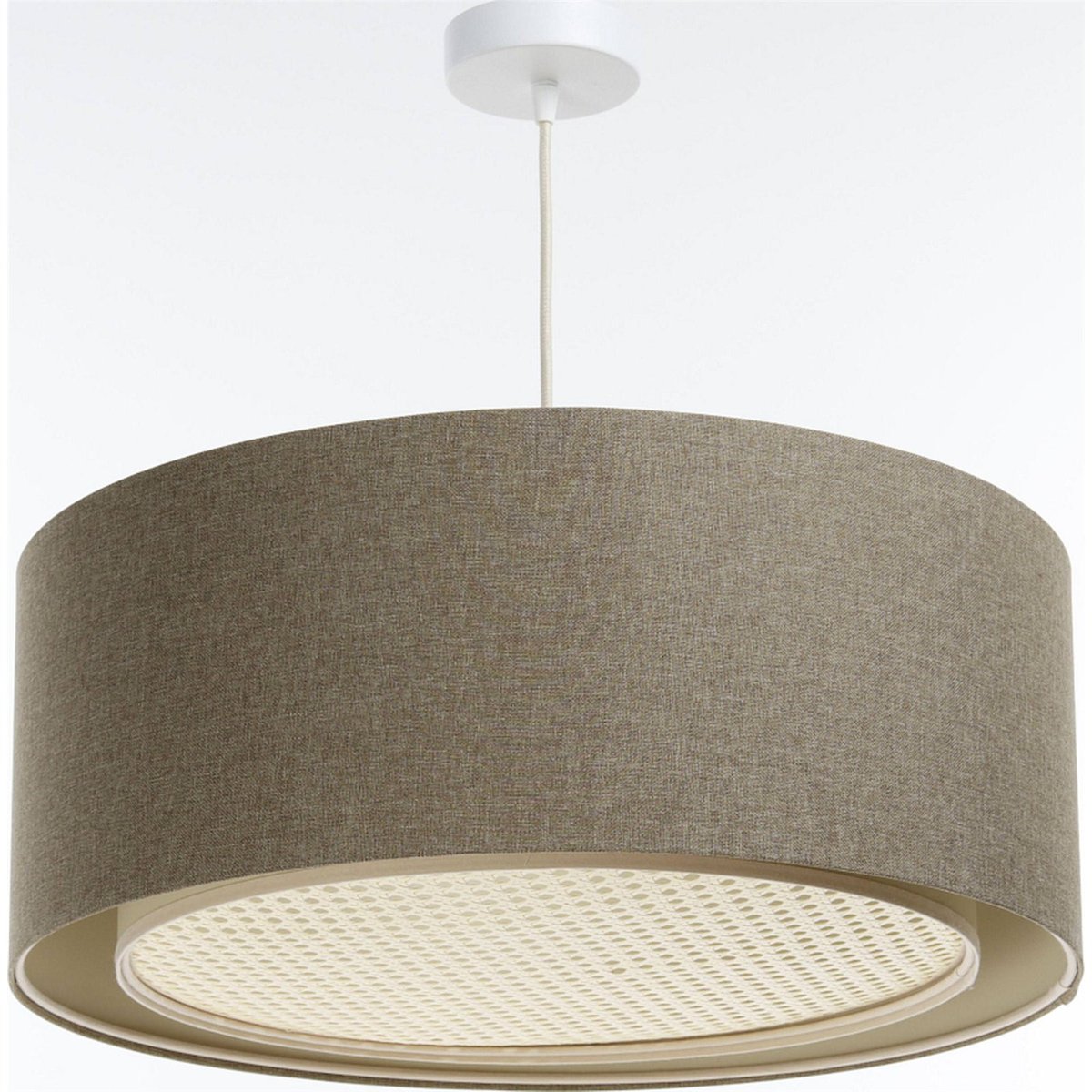Suspension ronde en tissu et rotin Boho Elegant beige crème avec rotin naturel, BPS KONCEPT