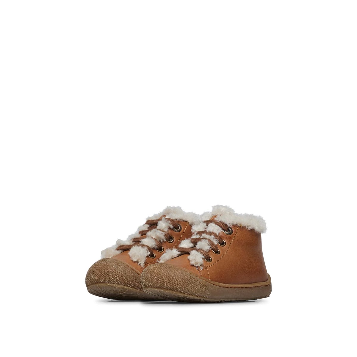 Chaussures premiers pas en cuir et laine LALLIT marron, NATURINO
