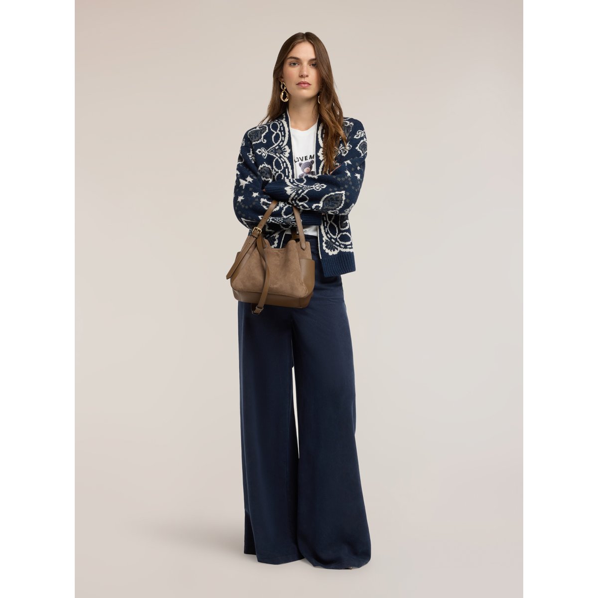 Cardigan avec imprimé jacquard bleu, MOTIVI