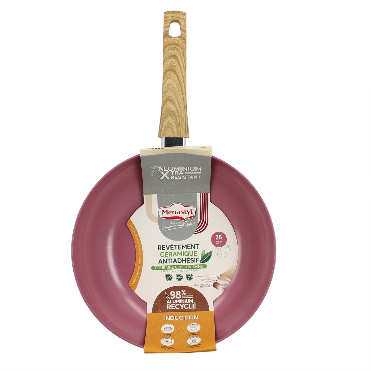 Wok 28cm en aluminium recyclé, COLORAMA lilas, MENASTYL