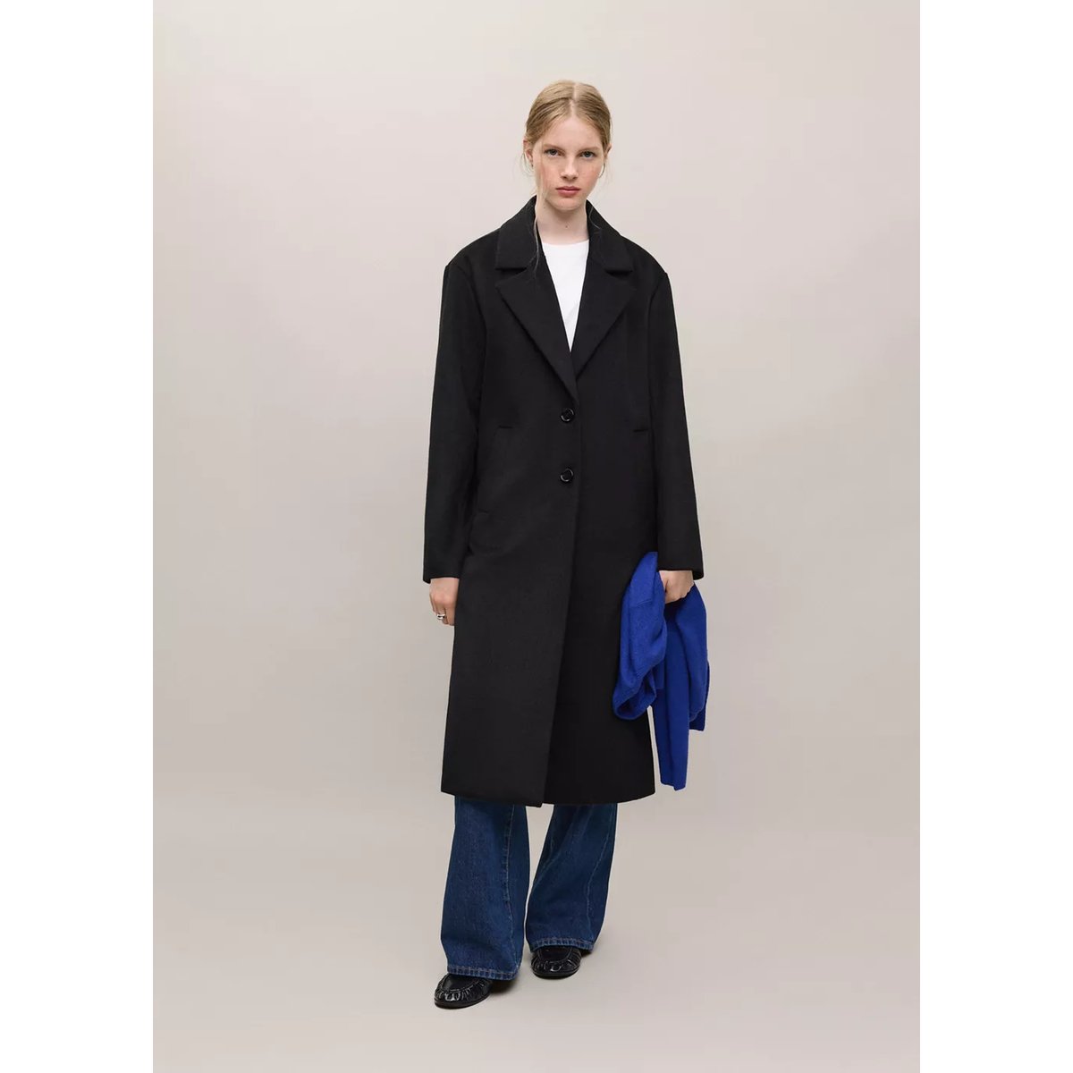 Manteau long en laine noir, MANGO TEEN
