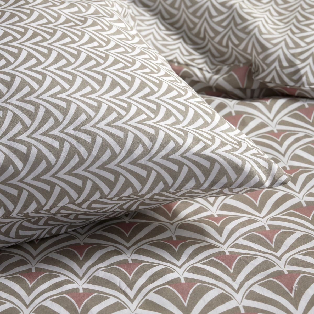 Parure de lit imprimé Géométrique Coton SUNSHINE VICTORINE beige, TODAY