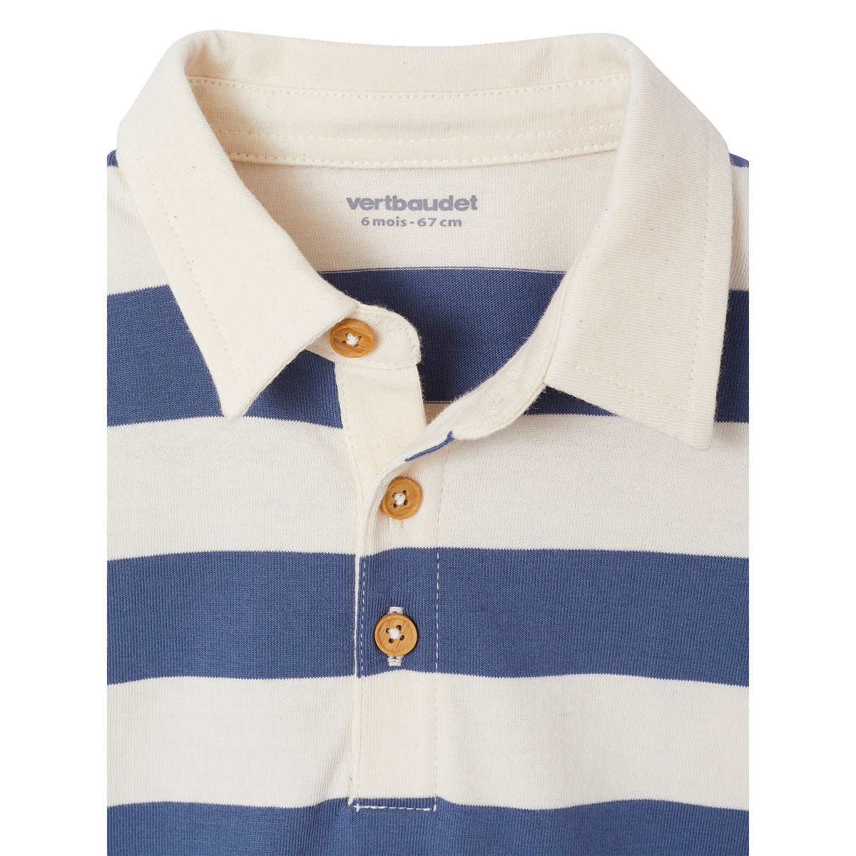 T-shirt polo rayé manches longues bleu grisé, VERTBAUDET