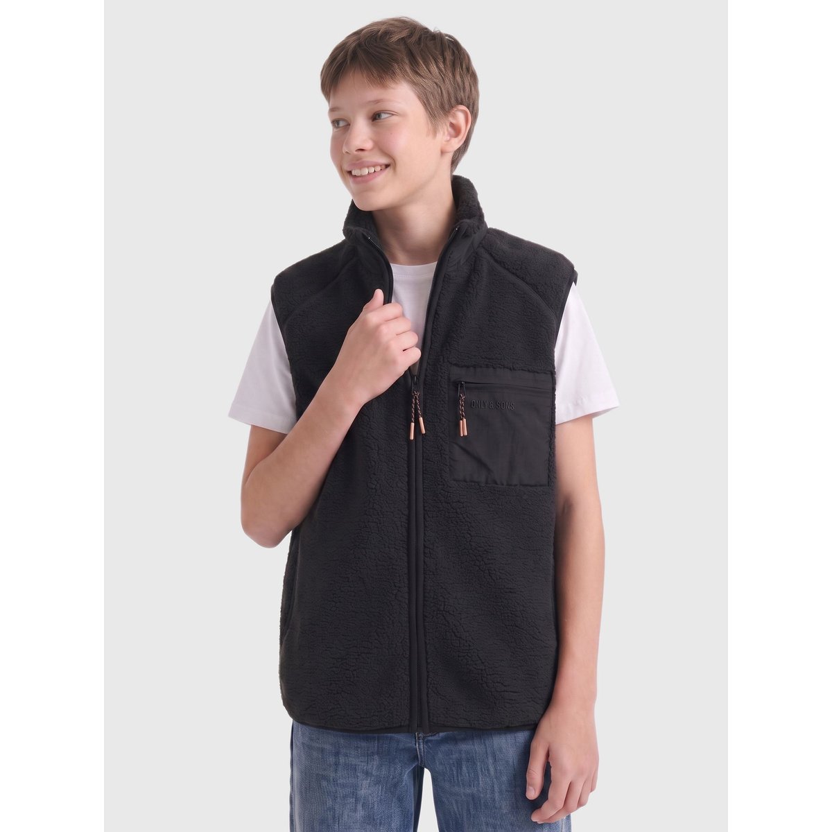 Gilet En Peluche noire - phantom, ONLY & SONS JUNIOR