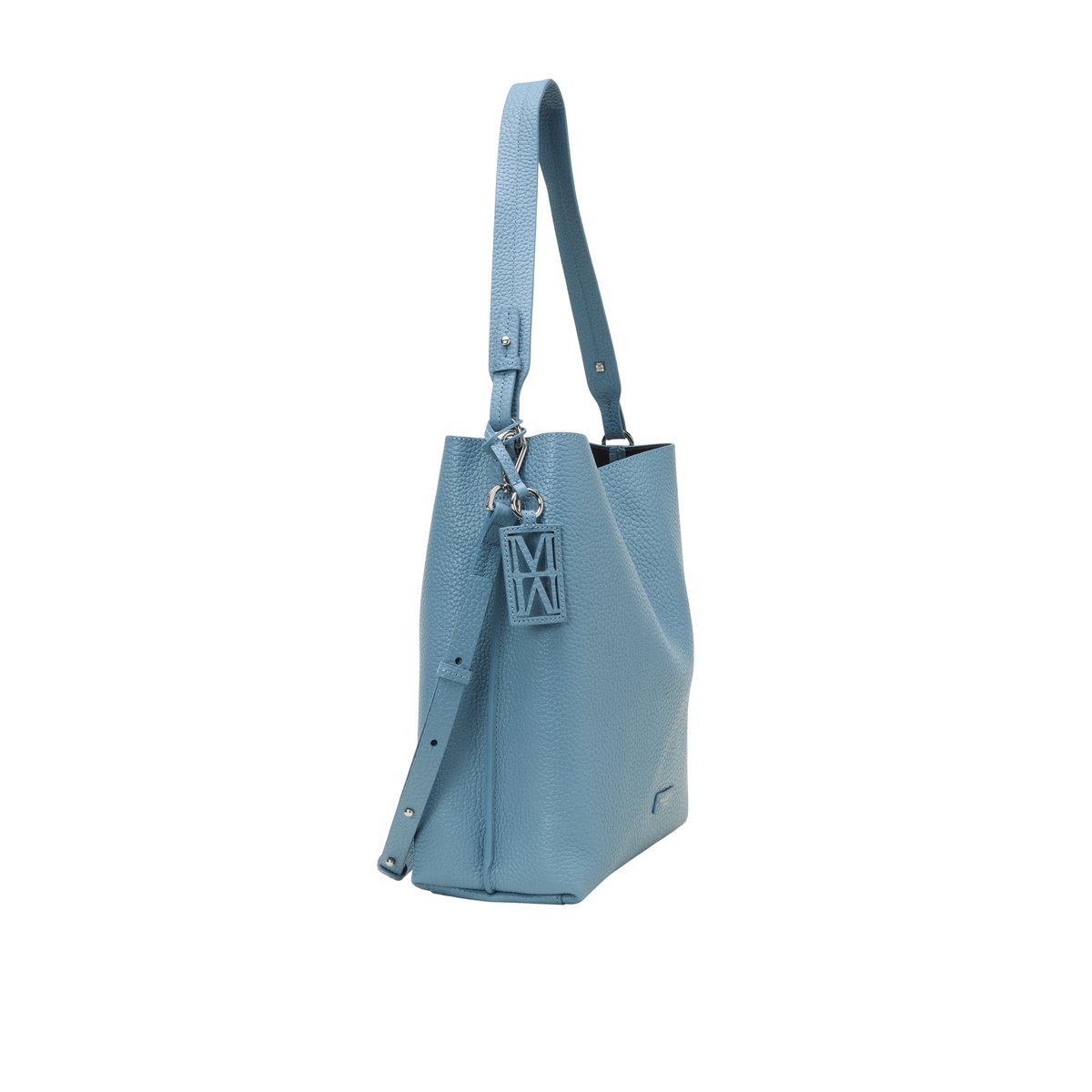 Sac Hobo modèle Brinja, taille moyenne en cuir de vachette grainé bleu, MARC O'POLO