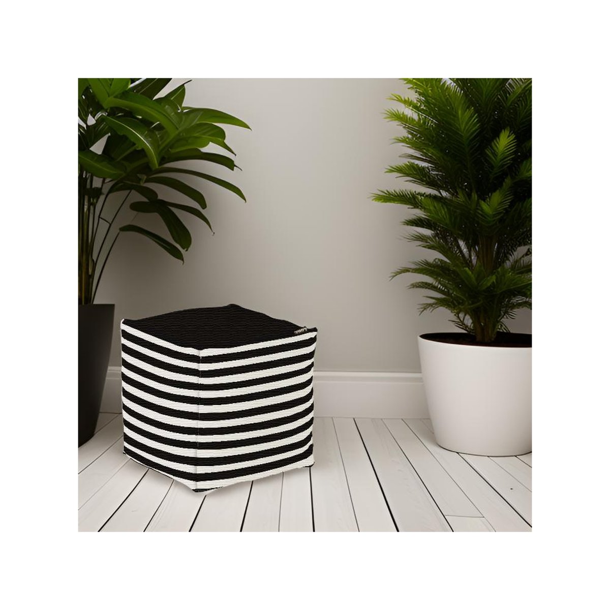 Pouf de jardin en coton 40 x 40 cm Stripes noir, JARDINDECO