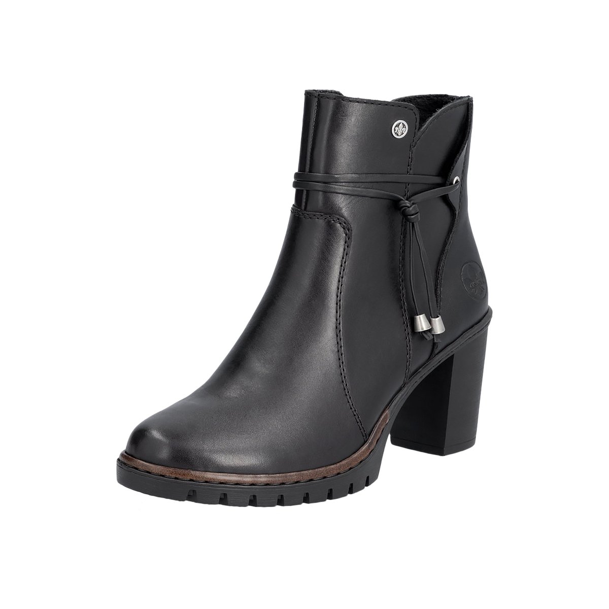 Boots à talon décroché haut, logo embossé avec zip latéral et cordon noires, RIEKER