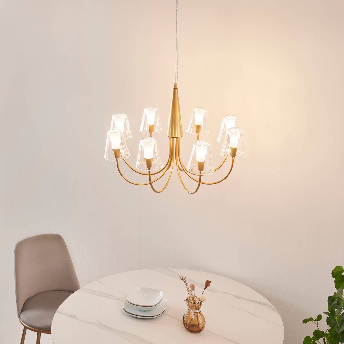Lustre baroque abat-jours en verre - CERENOVA transparent et doré, KOSILUM
