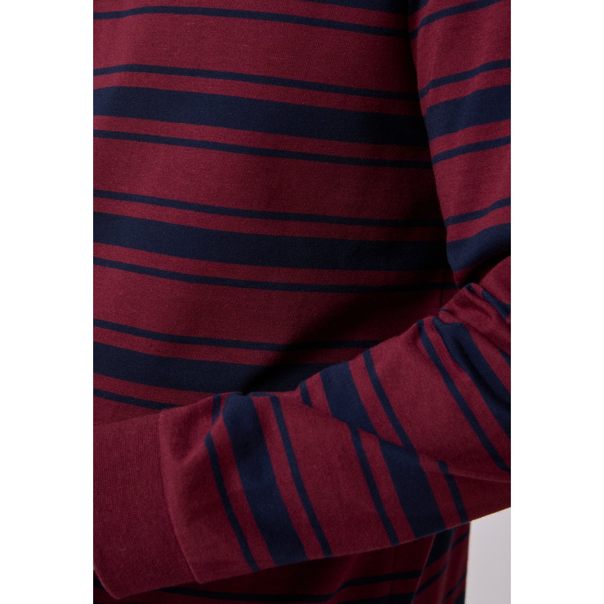 Polo manches longues en maille jersey rouge bordeaux rayé, DAMART
