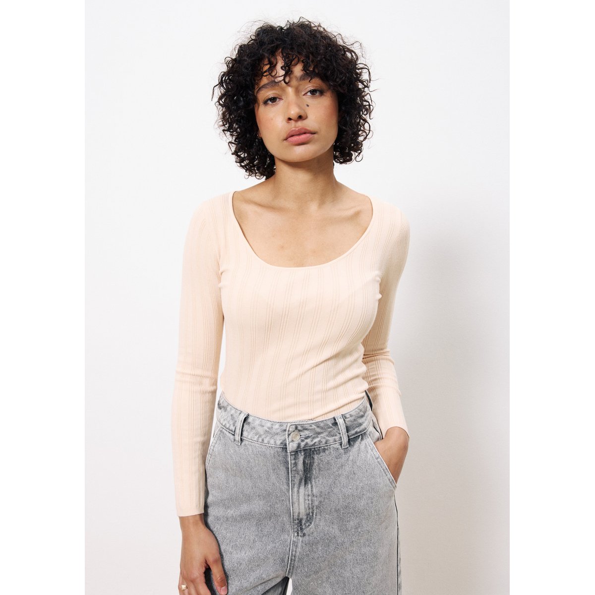 Pull en coton PATRICIE rose pale, FRNCH
