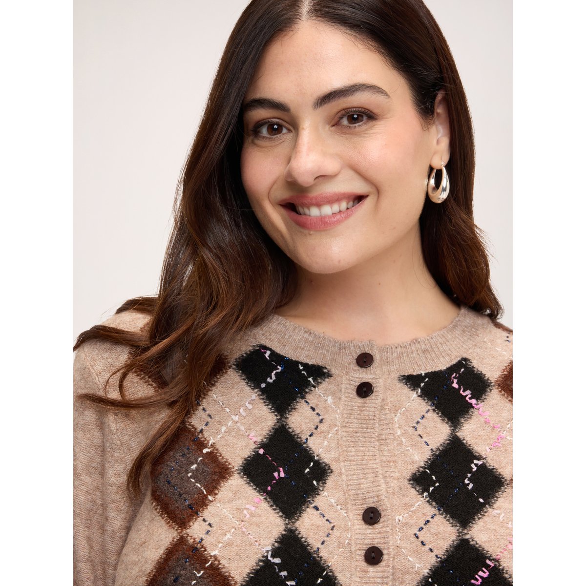 Cardigan à motif argyle marron, FIORELLA RUBINO