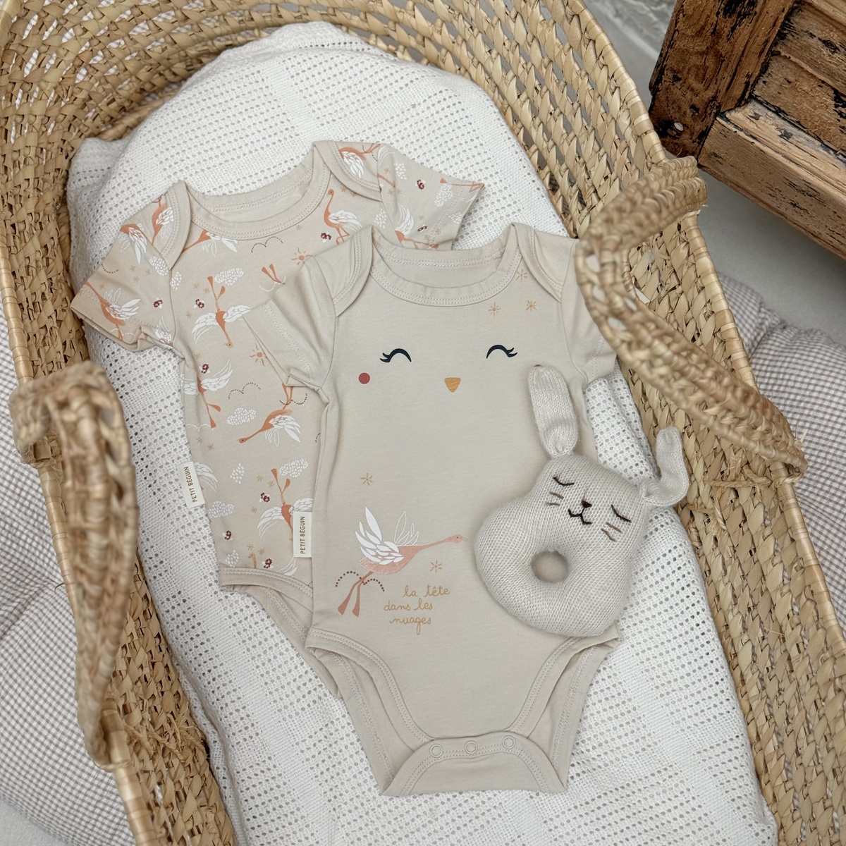 Lot de 2 bodies bébé manches courtes Poésie d'été vanille, PETIT BEGUIN