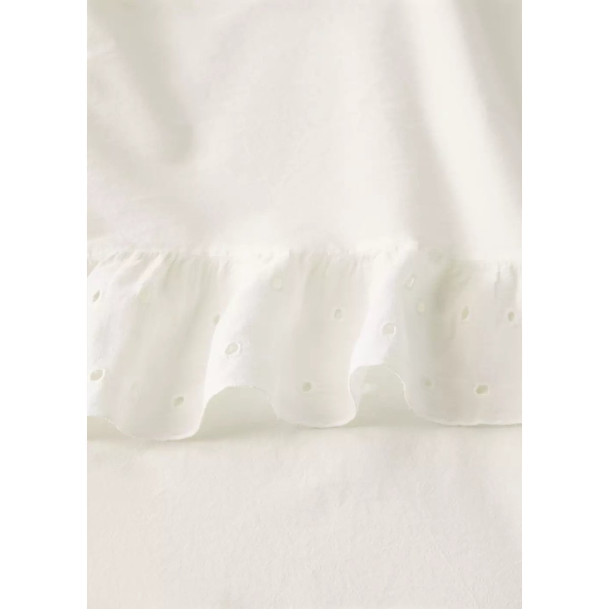 Drap plat coton garment-wash volant lin lit 90 cm blanc cassé, MANGO HOME