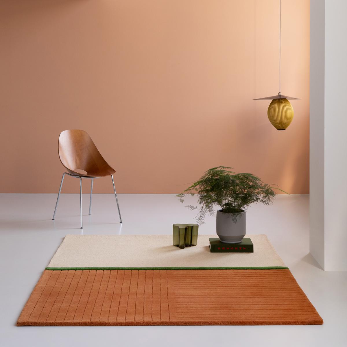 Tapis salon et chambre fait main en laine motif simple DECORIM orange, vert, UN AMOUR DE TAPIS