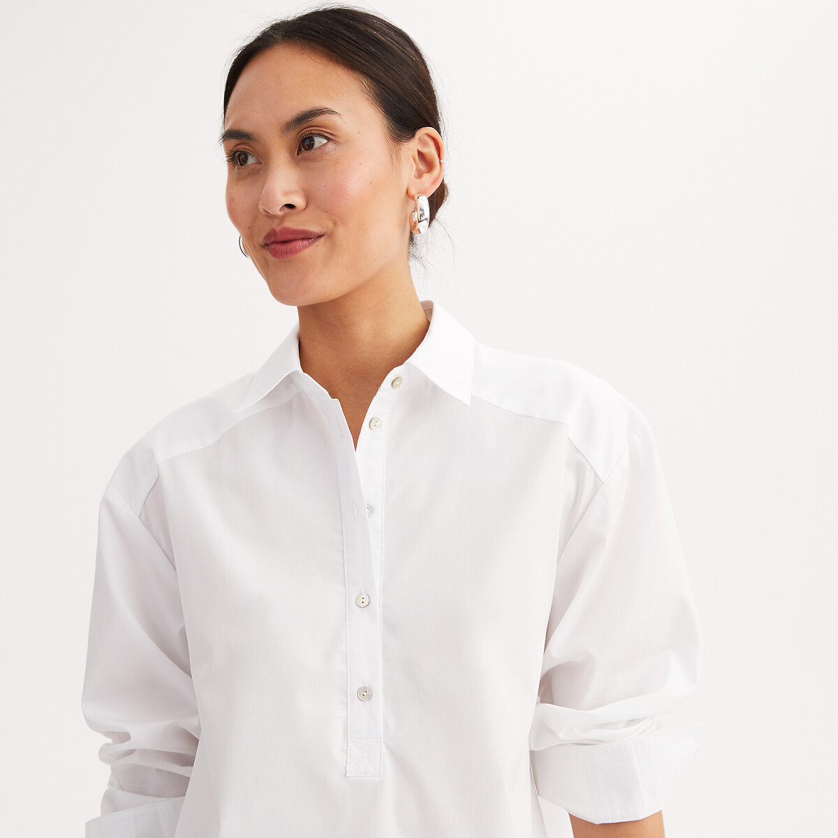 Cotton Tunic Shirt with Long Sleeves white, ANNE WEYBURN