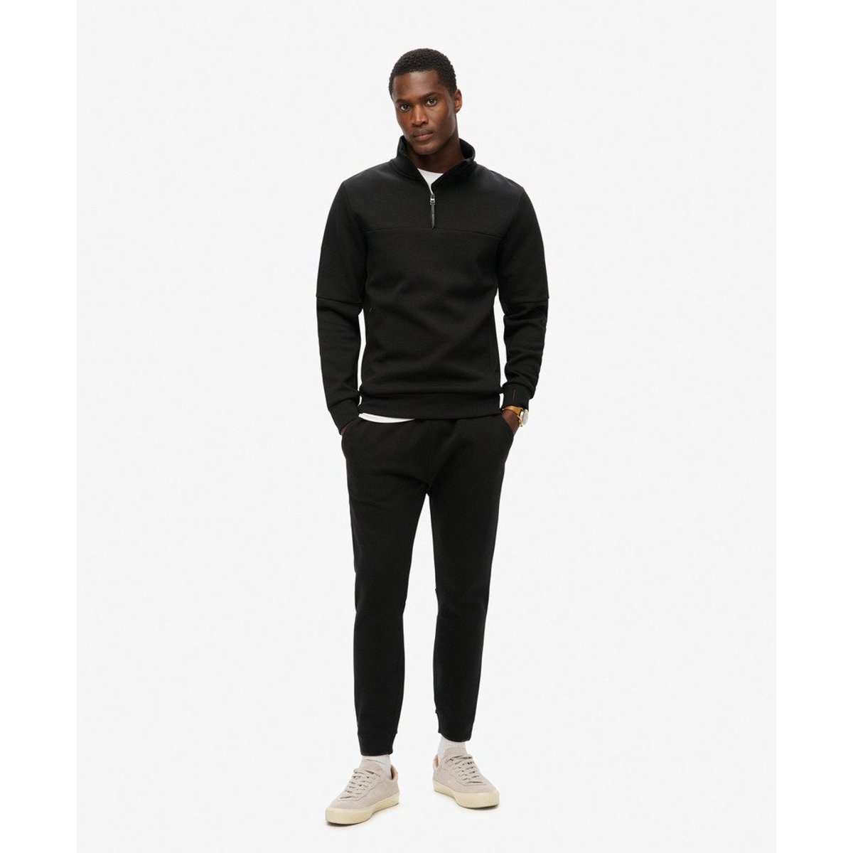 Sweat ample à col zippé Tech noir, SUPERDRY