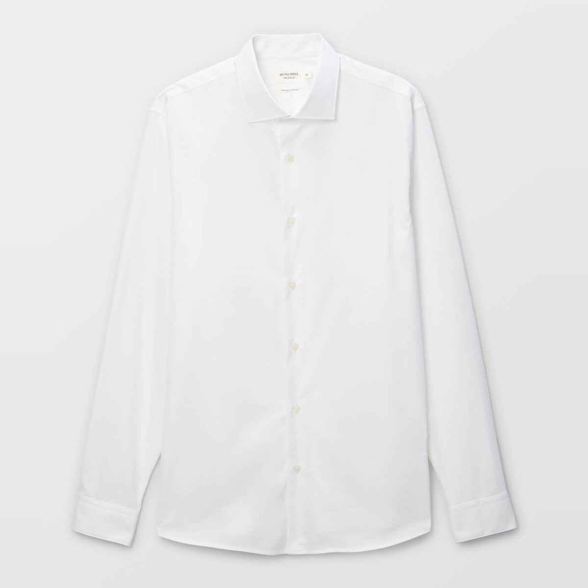 Chemise ville double retors col italien en coton blanc, MONOPRIX