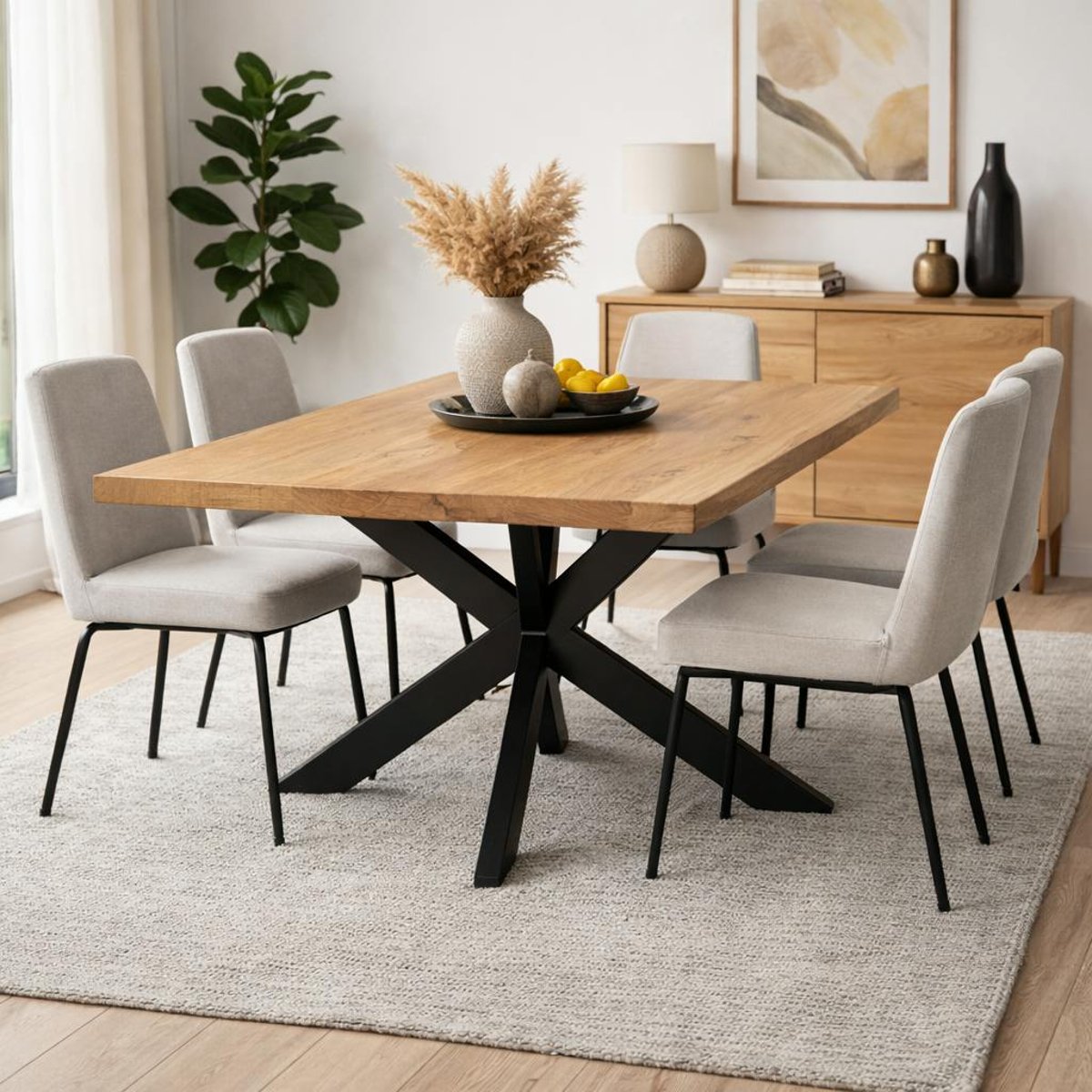 Table repas 6/8 places en bois pied central RIVANO bois clair, PIER IMPORT