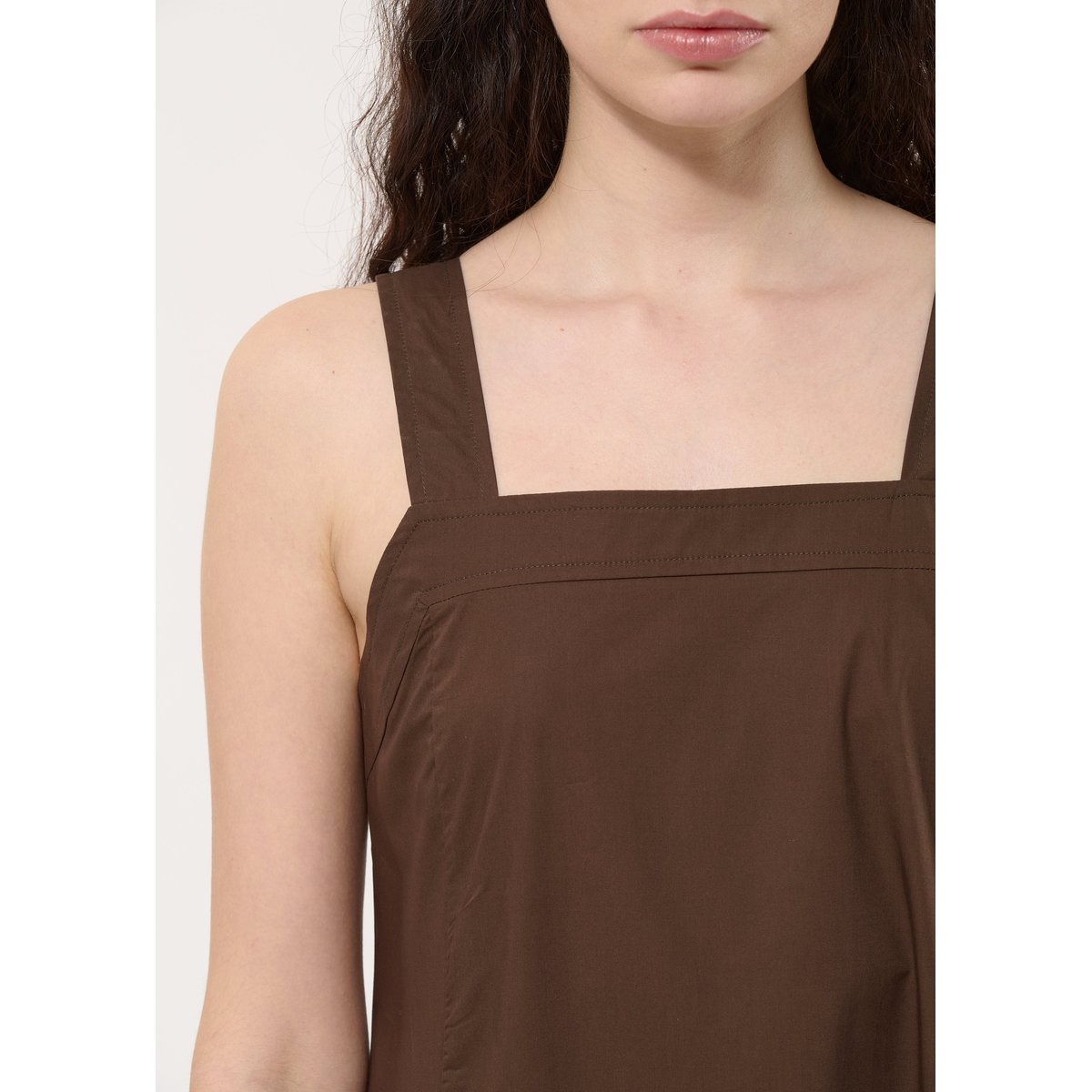 Robe longue trapèze en popeline de coton chocolat, HUMILITY