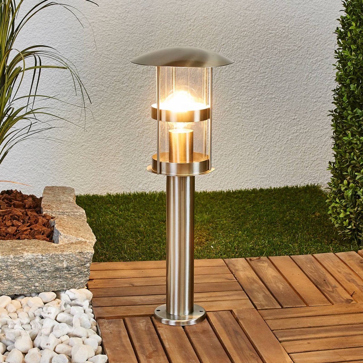 Luminaire extérieur en inox moderne, Noemi acier inoxydable, transparent, LINDBY