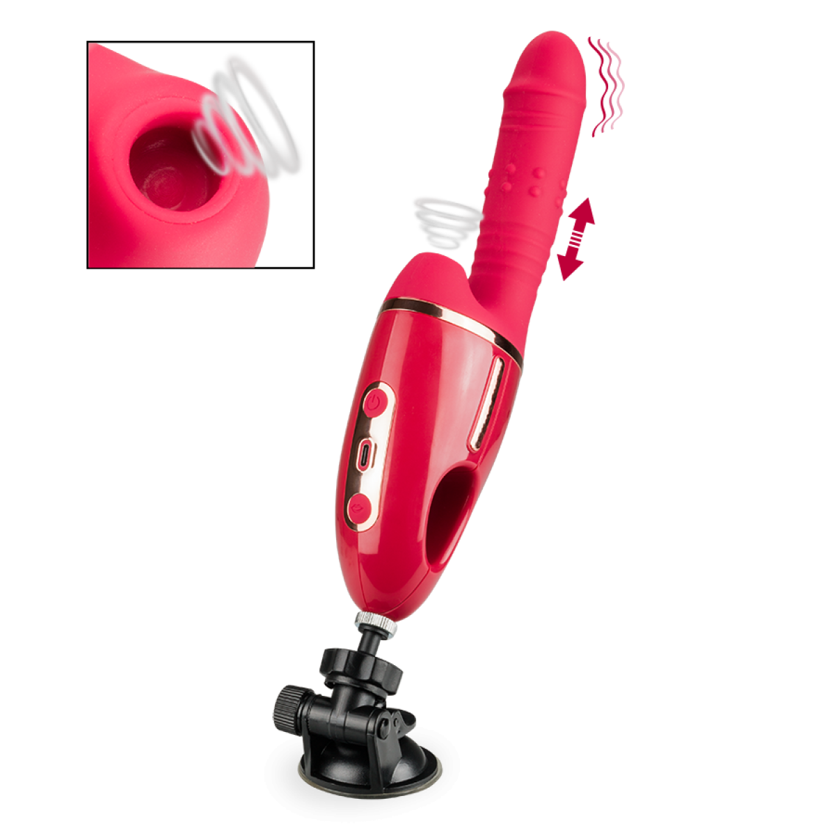 Vibromasseur puissant rabbit ventouse va-et-vient et sans contact Addiction rouge, LOVE AND VIBES