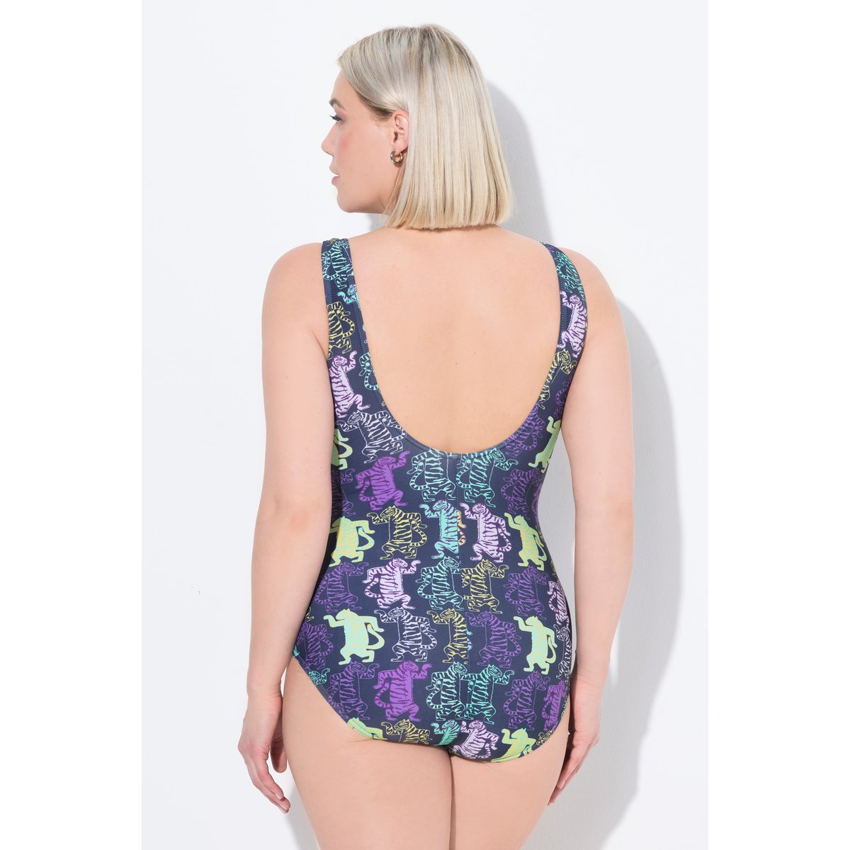 Maillot de bain sans bonnets souples. Motif pétrole foncé, ULLA POPKEN