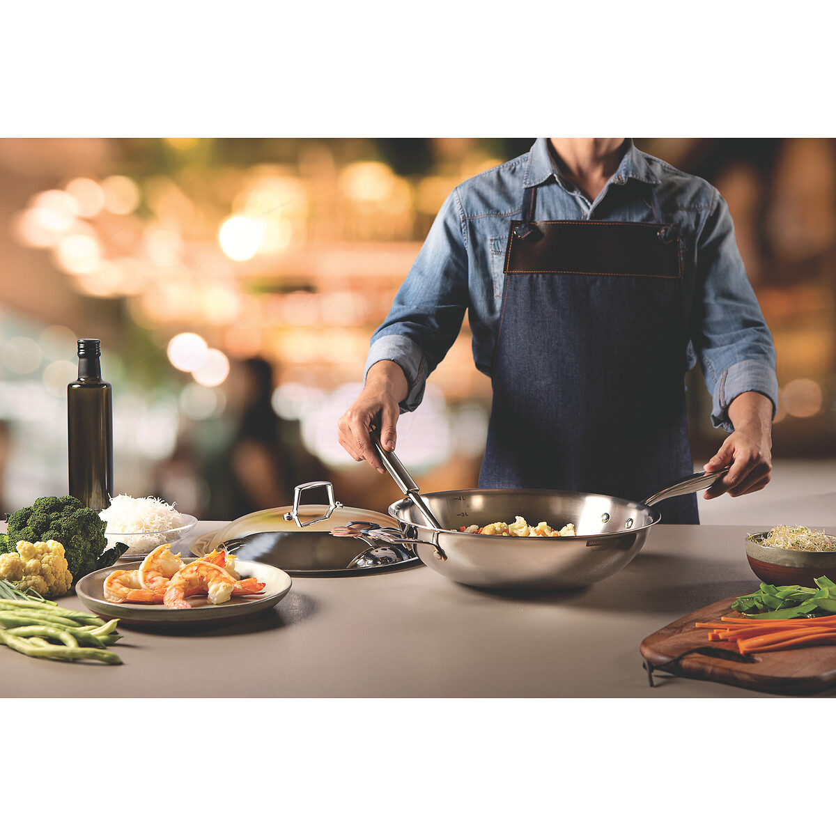 Wok Grano com tampa, Tramontina inox, TRAMONTINA