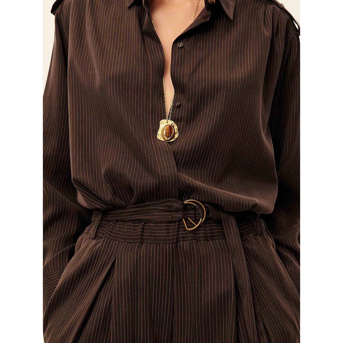 Chemise à manches longues, à fines rayures, pattes aux épaules, GINNIE marron, SESSUN