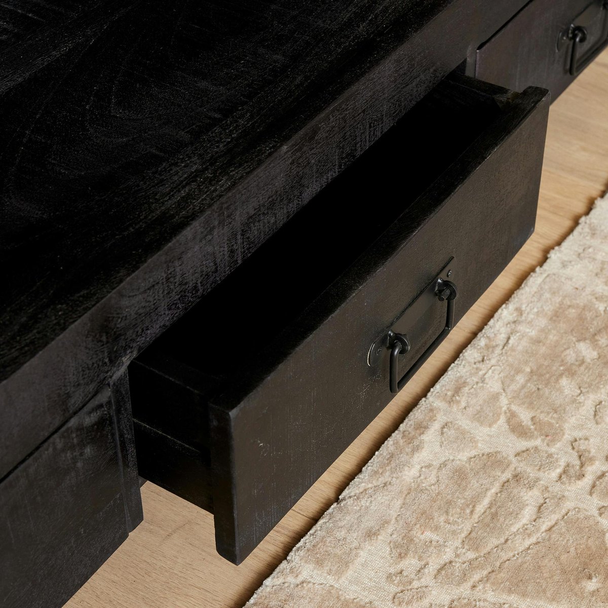 Meuble TV 4 tiroirs 1 niche bois métal MILORA noir, PIER IMPORT
