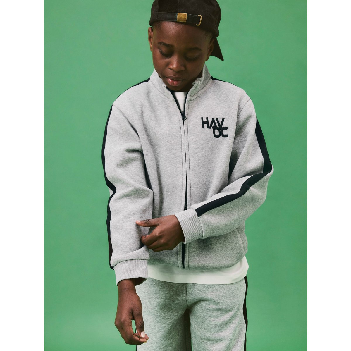 Sweat Zippé gris - grey melange1, NAME IT