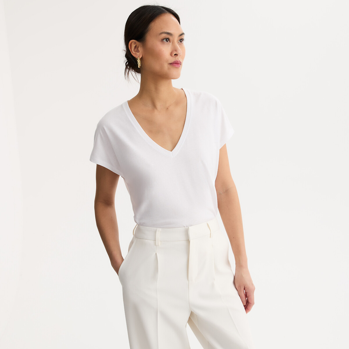 T-shirt col V, manches courtes blanc, ANNE WEYBURN