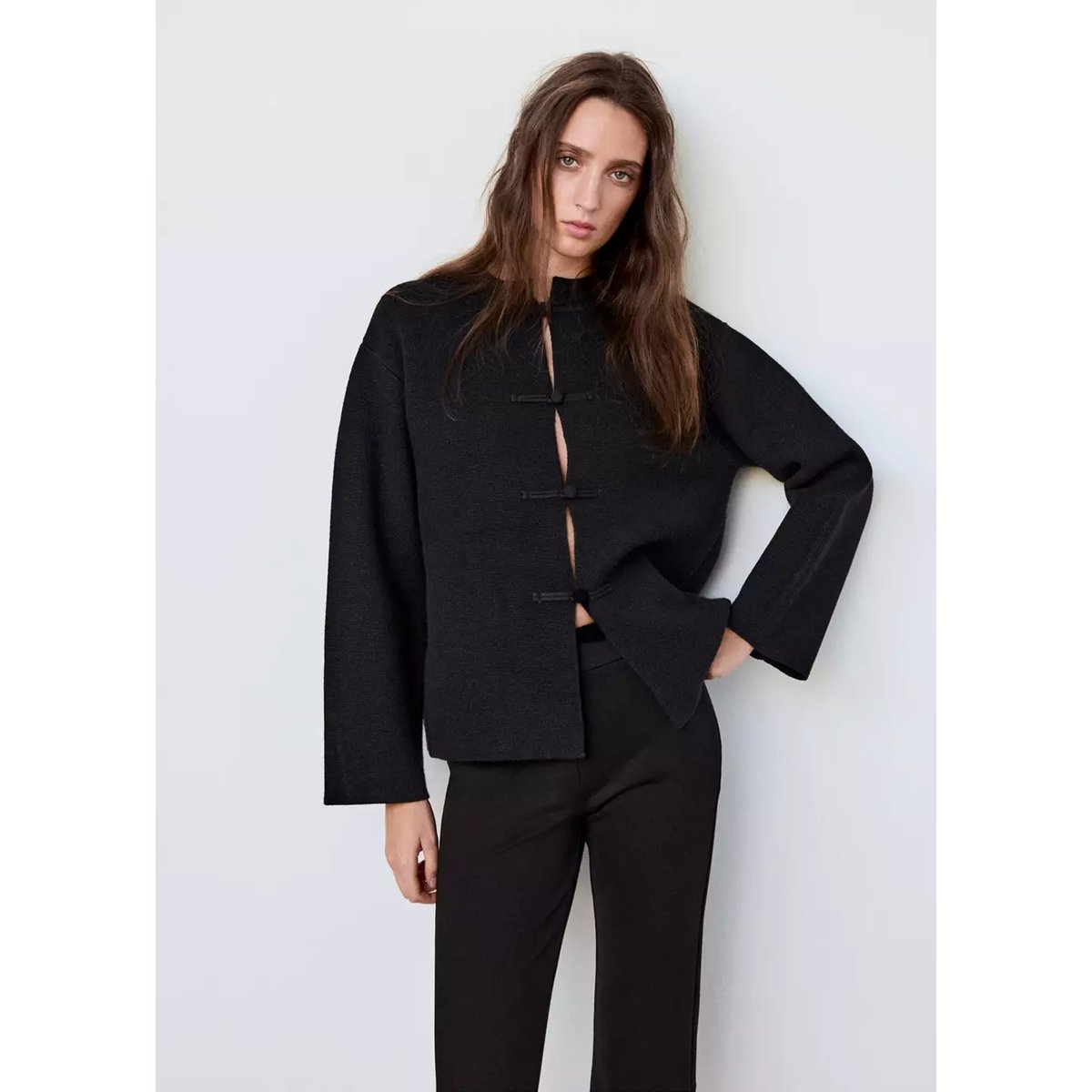 Veste droite à brandebourgs noir, MANGO