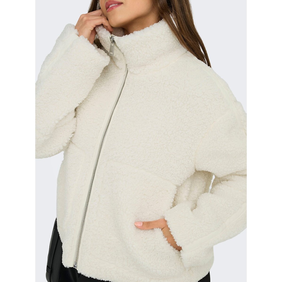 Veste zippée en sherpa blanc, ONLY