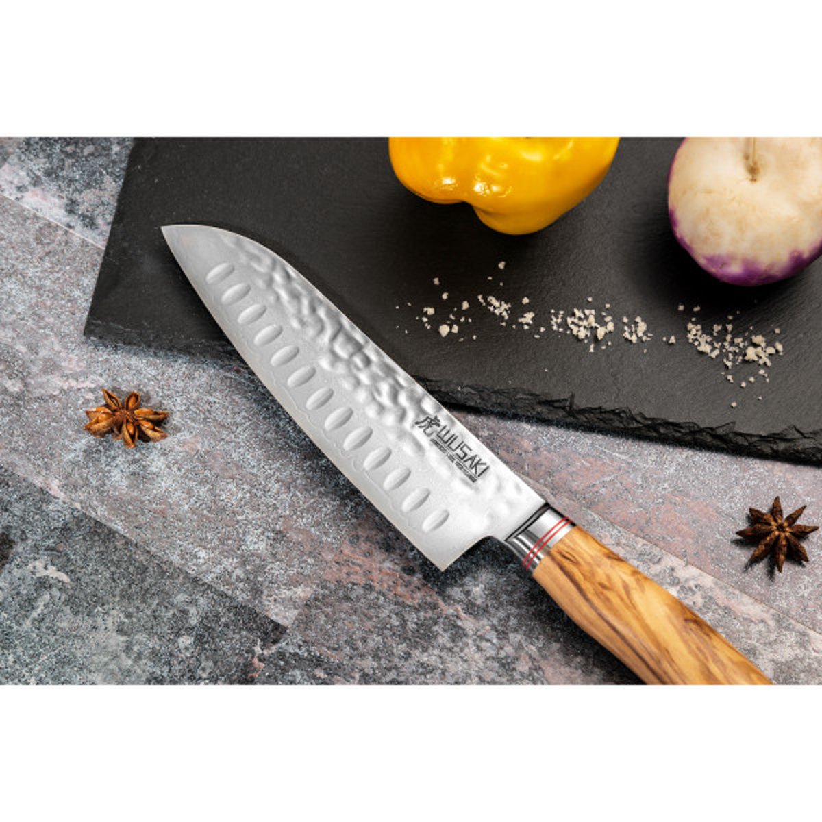 2 couteaux de cuisine Damas 10Cr en coffret élégant noir v002237, WUSAKI