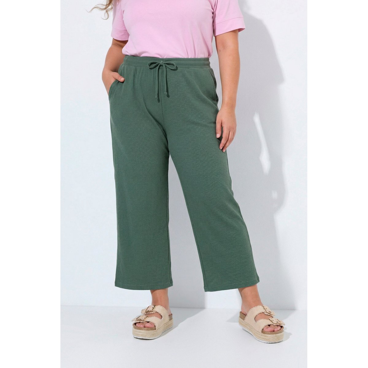 Jupe-culotte en molleton de coton bio kaki, ULLA POPKEN
