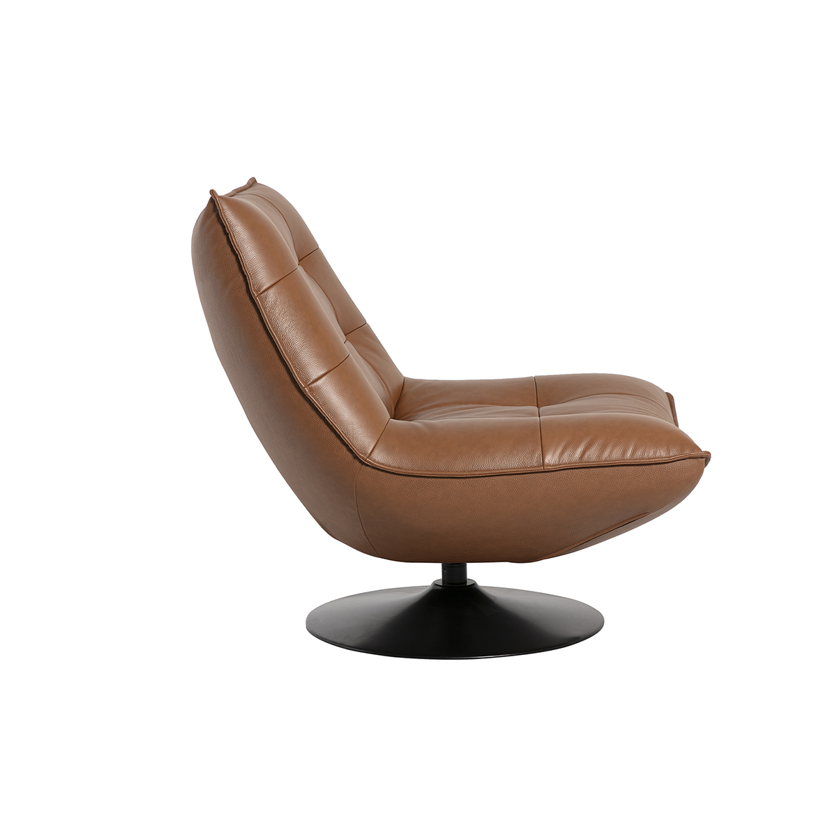 Fauteuil pivotant en cuir marron et métal noir HUXLEY marron, MILIBOO
