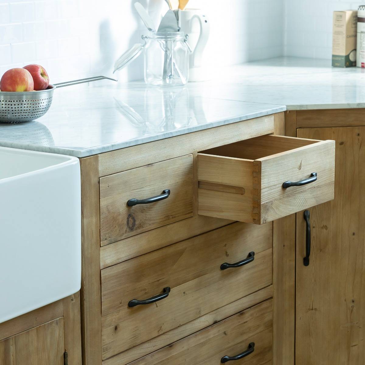 Meuble bas de cuisine en bois recyclé EPURE bois clair, MADE IN MEUBLES