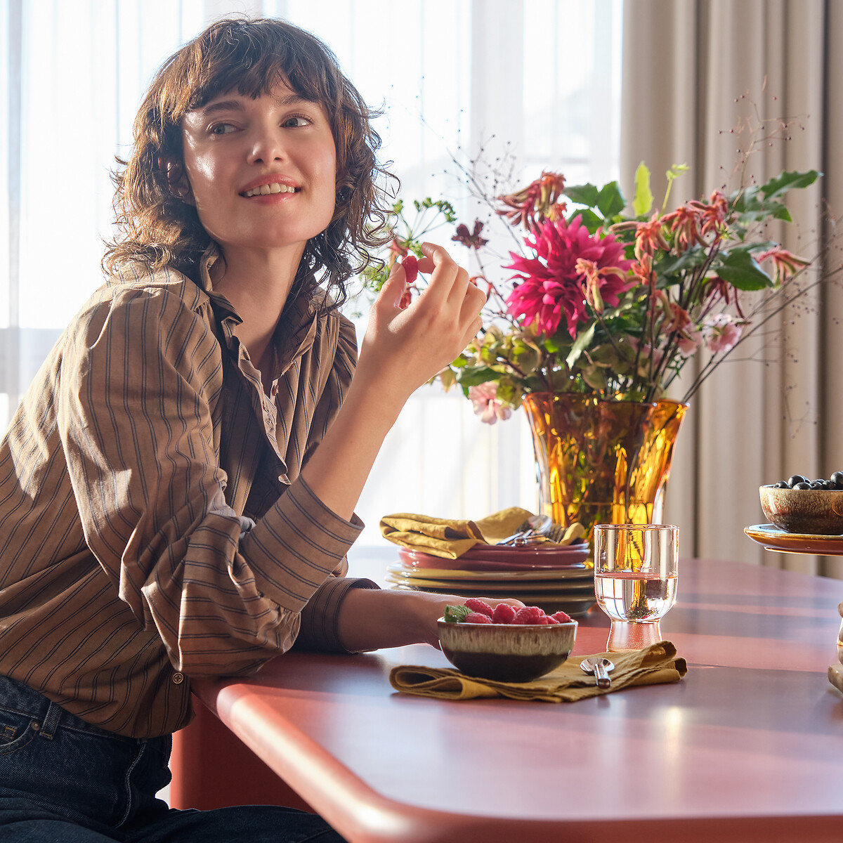 Table à manger, laquée, 8 couverts, MARVELA rouge, LA REDOUTE INTERIEURS