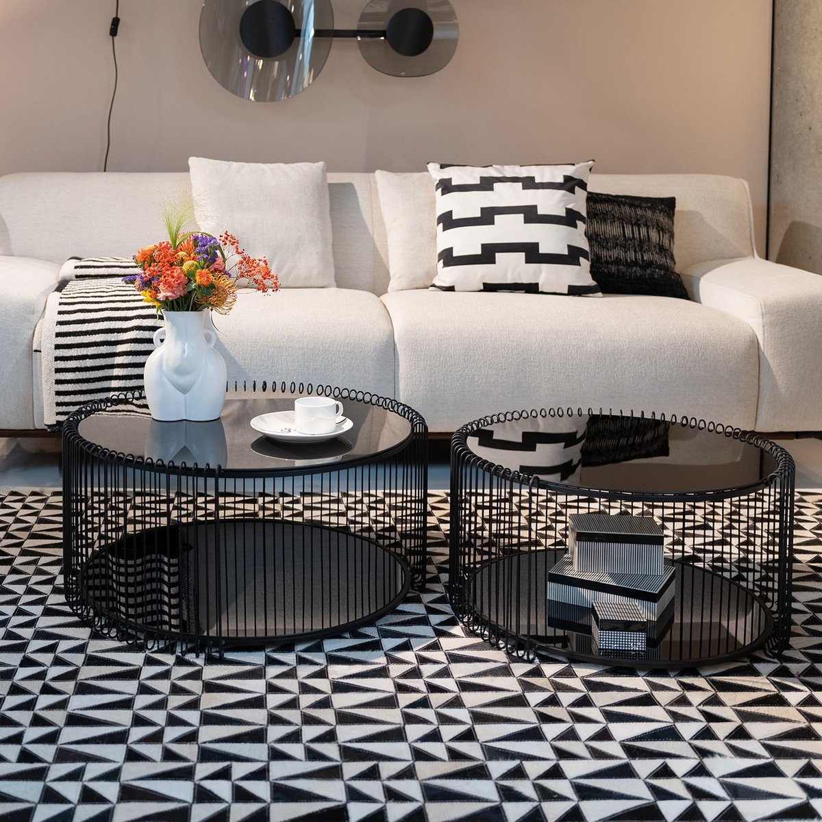 Lot de 2 tables basses double plateau, WIRE noir, KARE DESIGN