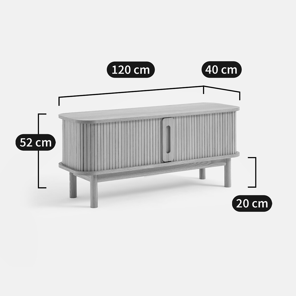 Mueble de TV de fresno y chapado, 2 puertas correderas, anchura de 120 cm, WAPONG roble teñido, LA REDOUTE INTERIEURS