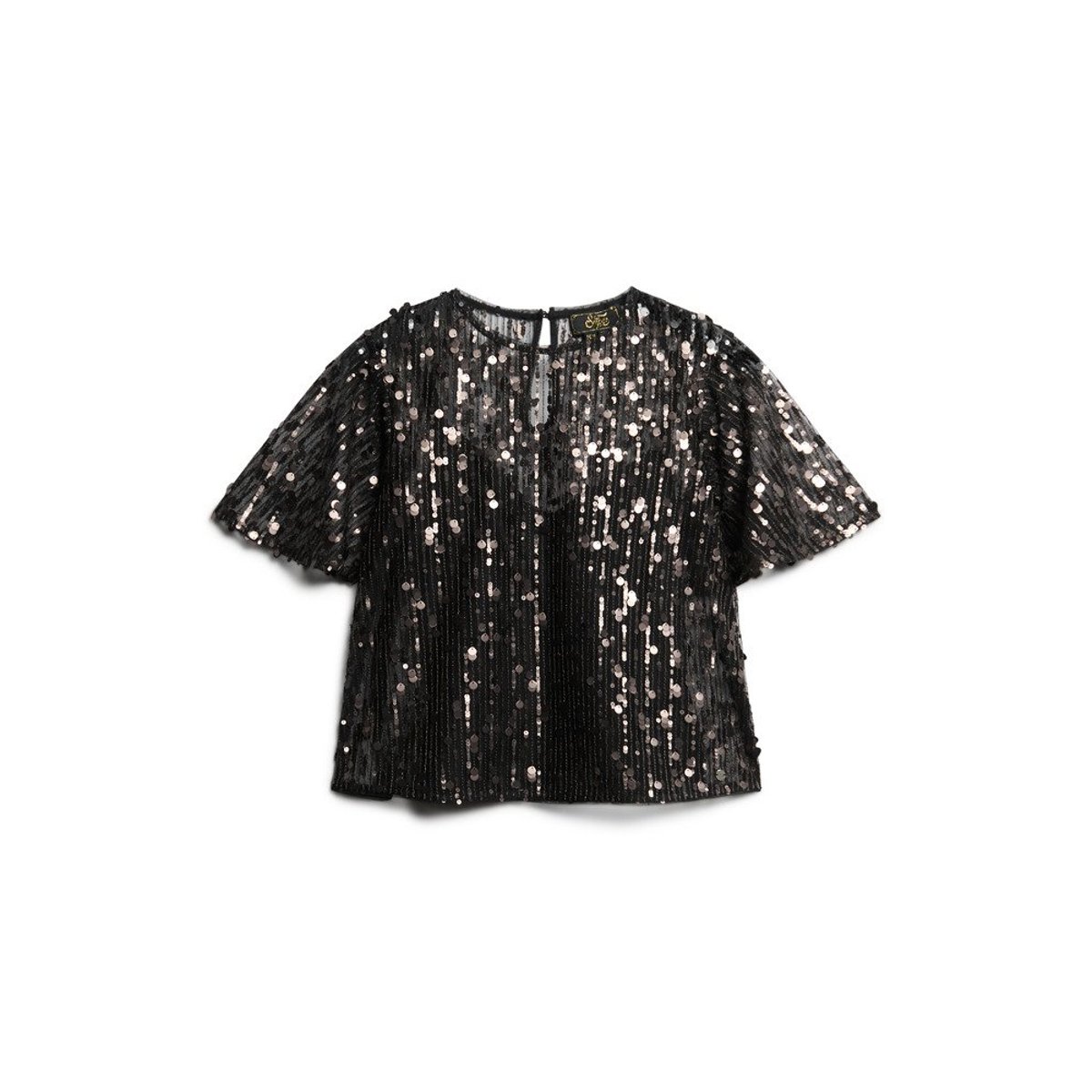 Haut transparent à manches courtes et sequins gris poussière stadium, SUPERDRY
