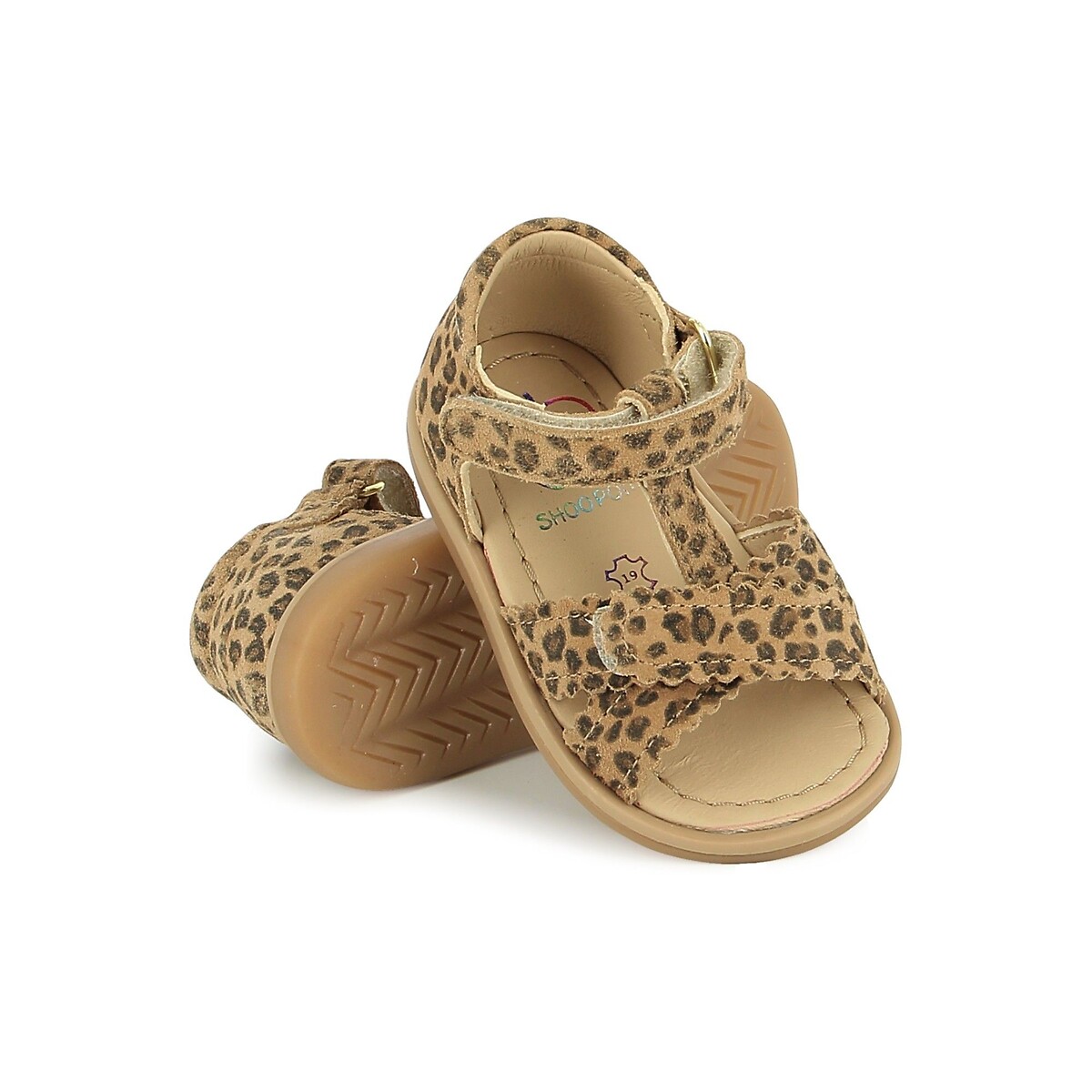 Sandales en cuir TITY CROSS EASY à scratchs léopard, SHOO POM