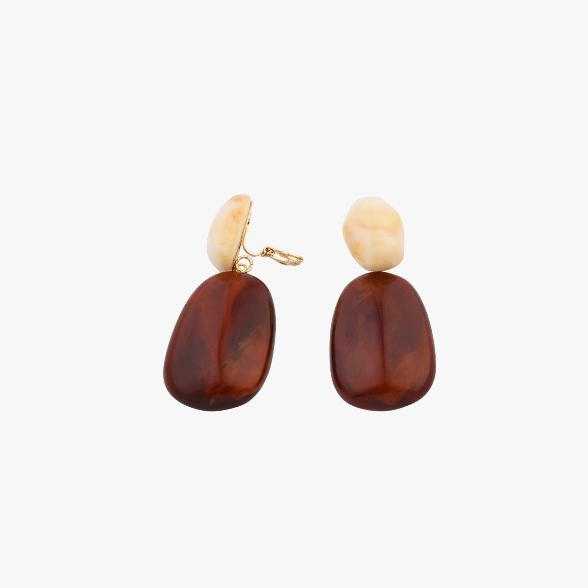 Boucles d'oreilles clips - pendentif perles marron aucun, BALABOOSTE