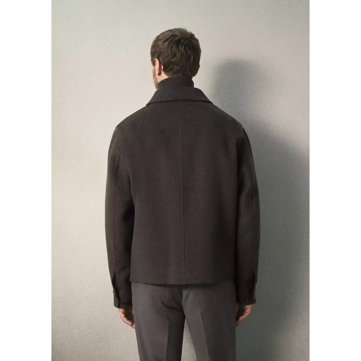 Veste en mélange de laine et cachemire à col chemise café, MANGO MAN