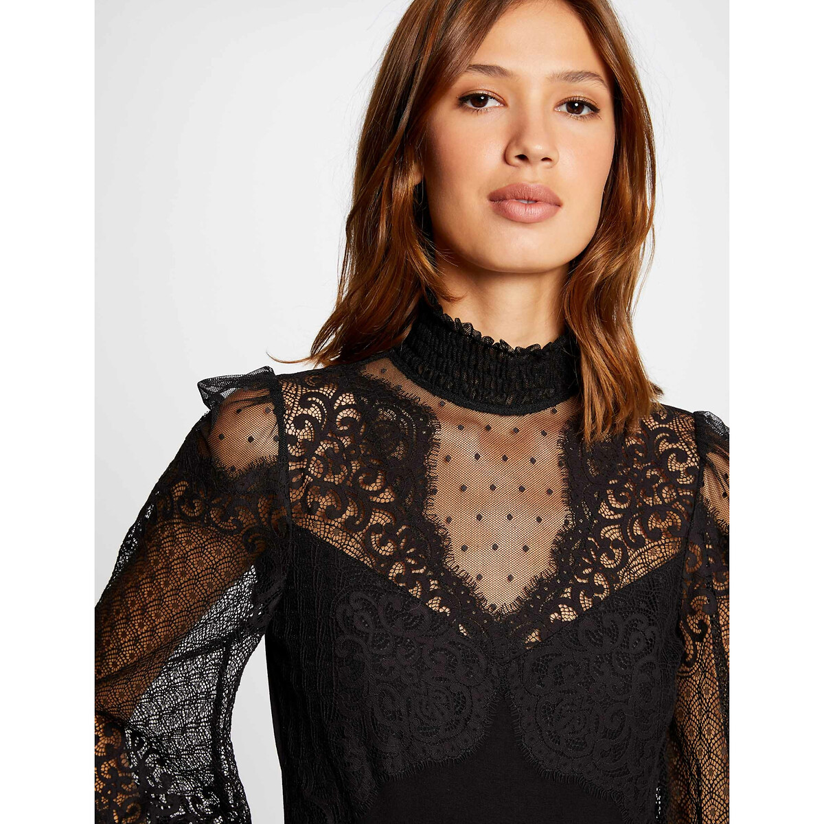 Body manches longues, col montant noir, MORGAN
