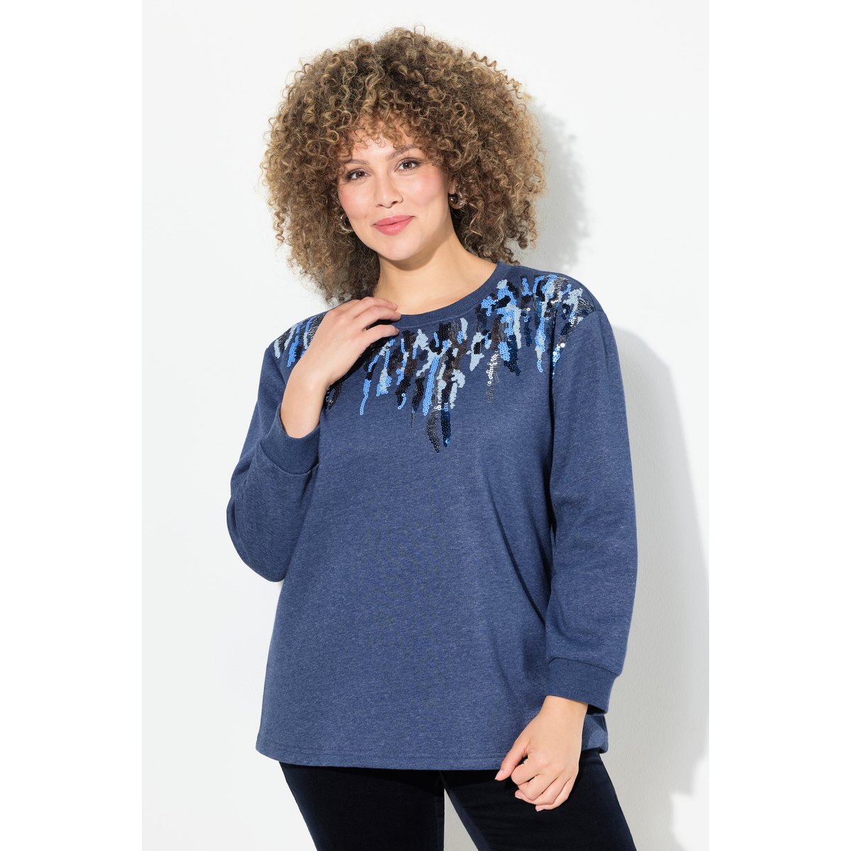 Pull à paillettes bleu encre, ULLA POPKEN