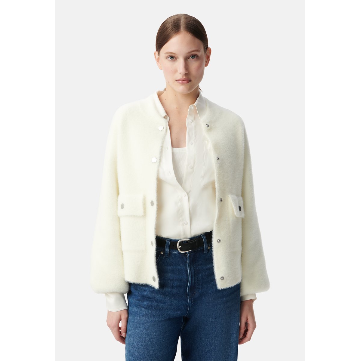 Cardigan tricot duveteux blanc cassé, IKKS