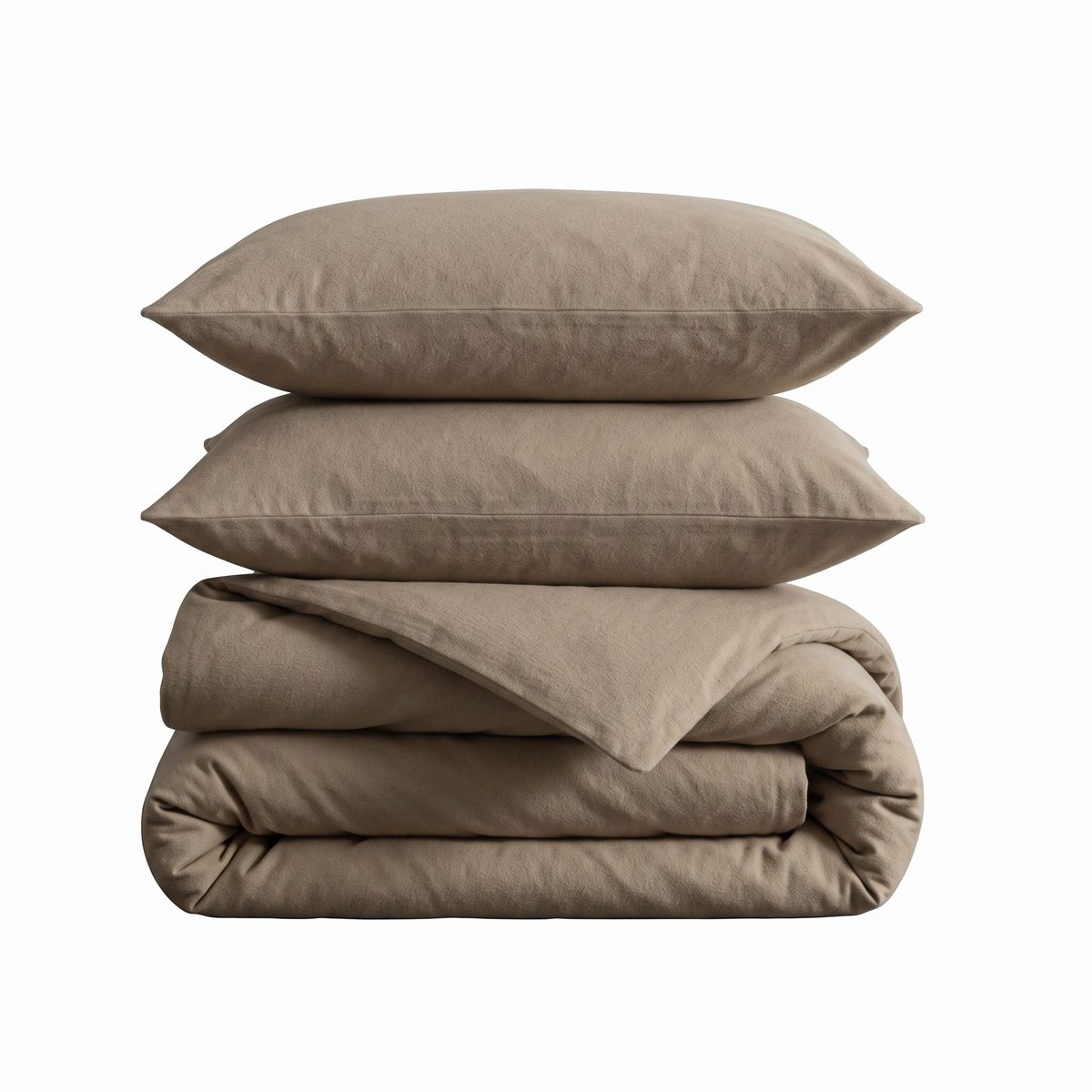Parure de lit flanelle uni beige, TERRE DE NUIT